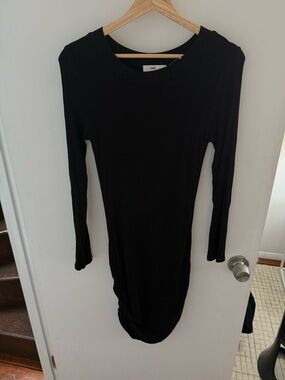Hashtag Black Long Sleeve Ribbed Bodycon Dress with side ruching size M